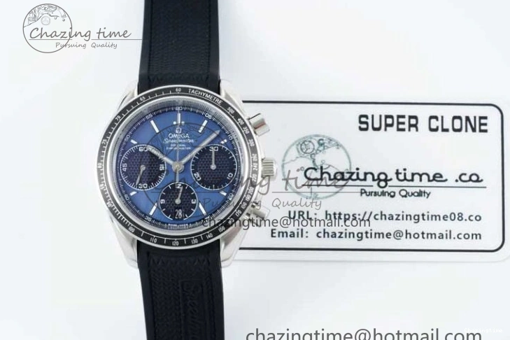 0226 SportInspired Speedmaster Racing Master SS HKF Best Edition Blue Black Dial on Black Rubber Strap A 7817